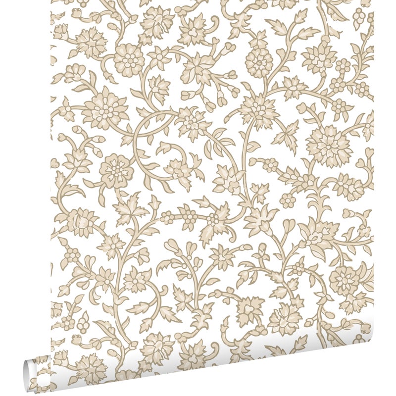 Tapeta zabytkowe kwiaty beżowym - 50 x 900 cm - ESTAHOME