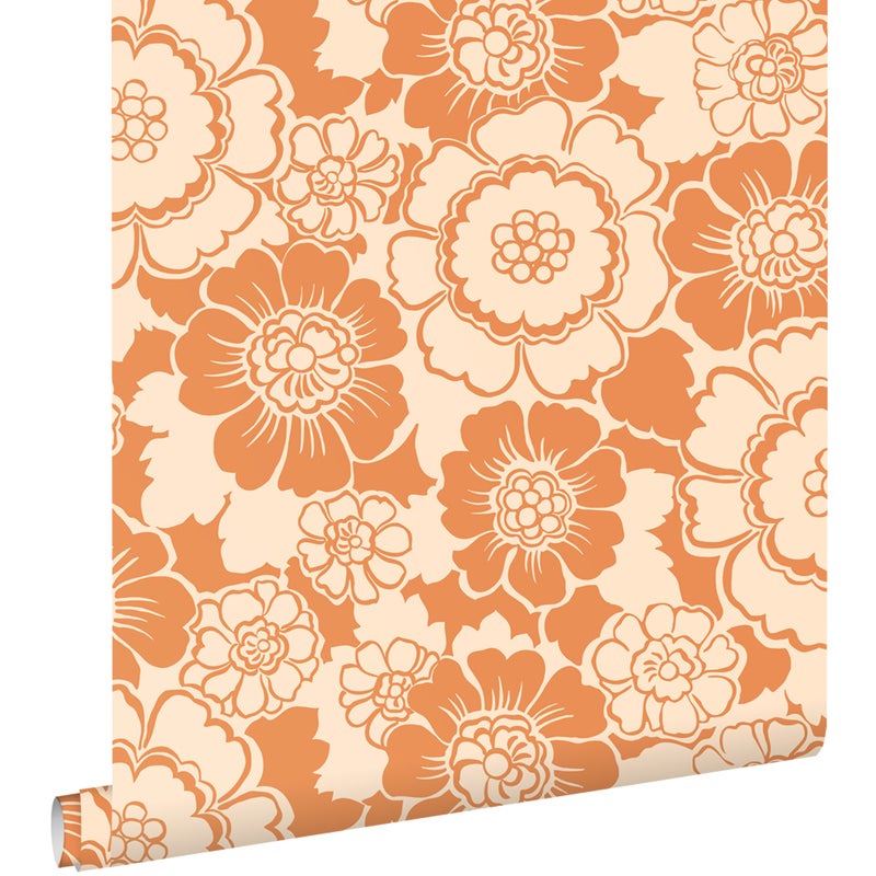 Tapeta retro kwiaty pomarańczowym - 50 x 900 cm - ESTAHOME