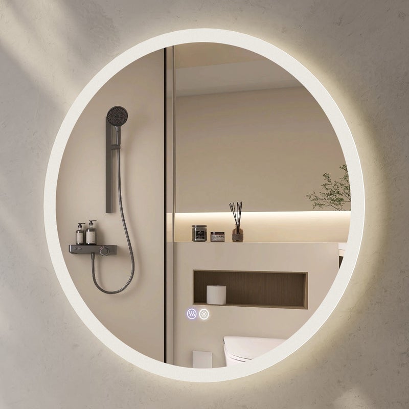 Okrągłe lustro łazienkowe LED 80 cm, przeciwmgielne, ściemnialne, z funkcją pamięci i inteligentnymi przyciskami dotykowymi HOROW