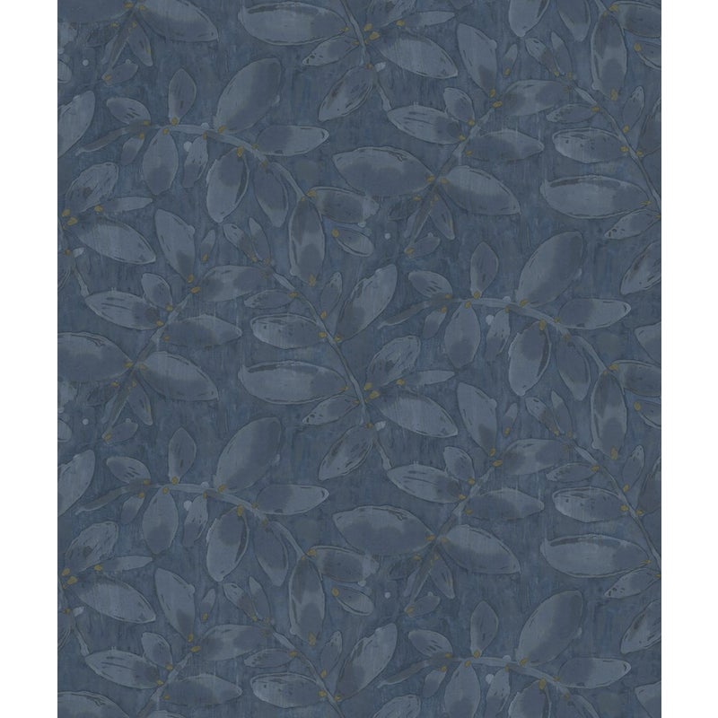 Tapeta narysowane liście ciemnoniebieskim - 53 cm x 10,05 m - SANDERS & SANDERS