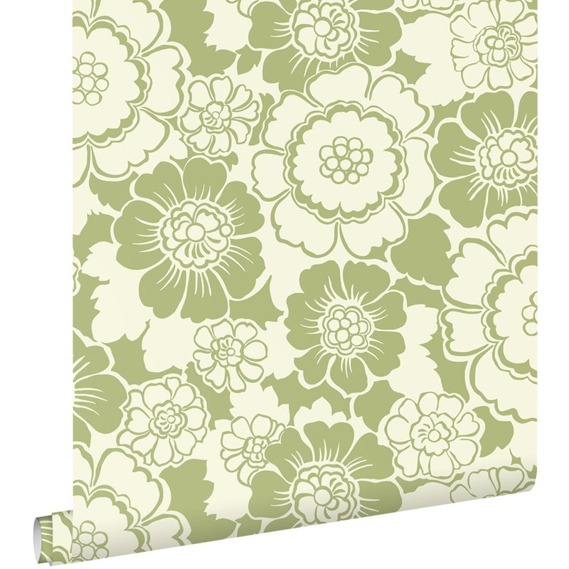 Tapeta retro kwiaty zielonym - 50 x 900 cm - ESTAHOME