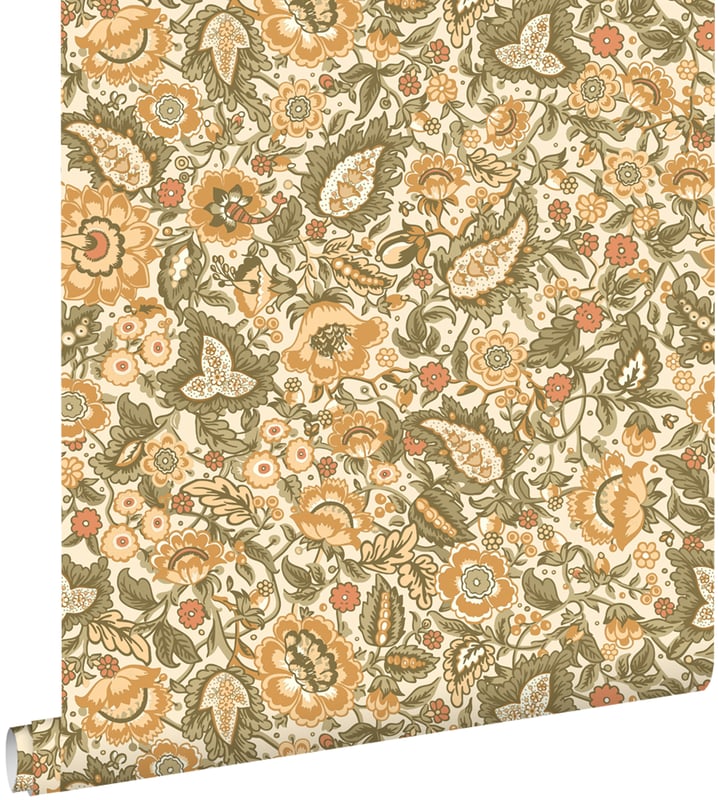 Tapeta zabytkowe kwiaty żółtymIzielonym - 50 x 900 cm - ESTAHOME