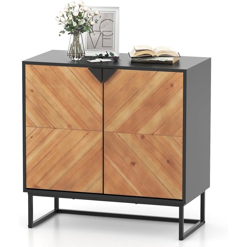 Kredens z 2 drzwiami, szafka kuchenna z regałem, nowoczesna szafka bufetowa z metalowymi nogami, jadalni, salonu, 80 x 40 x 80 cm (czarny)