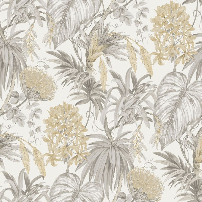 Tapeta tropikalne liście beżowym,szarymIżółtym - 53 cm x 10,05 m - SANDERS & SANDERS