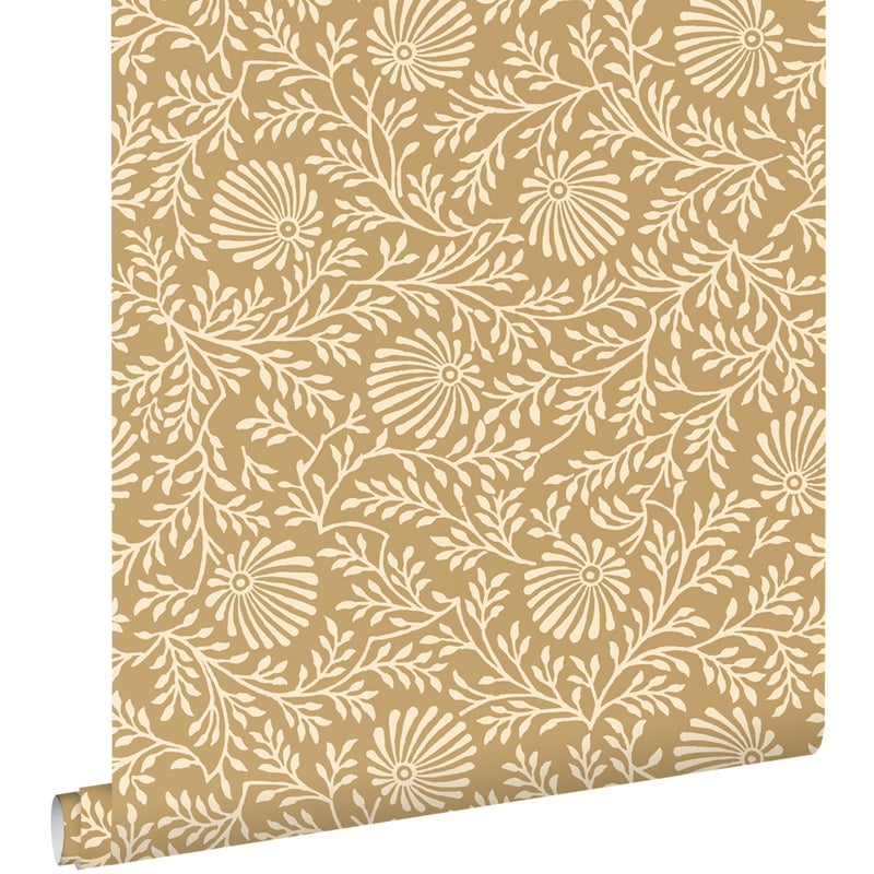 Tapeta zabytkowe kwiaty ciepły beż - 50 x 900 cm - ESTAHOME