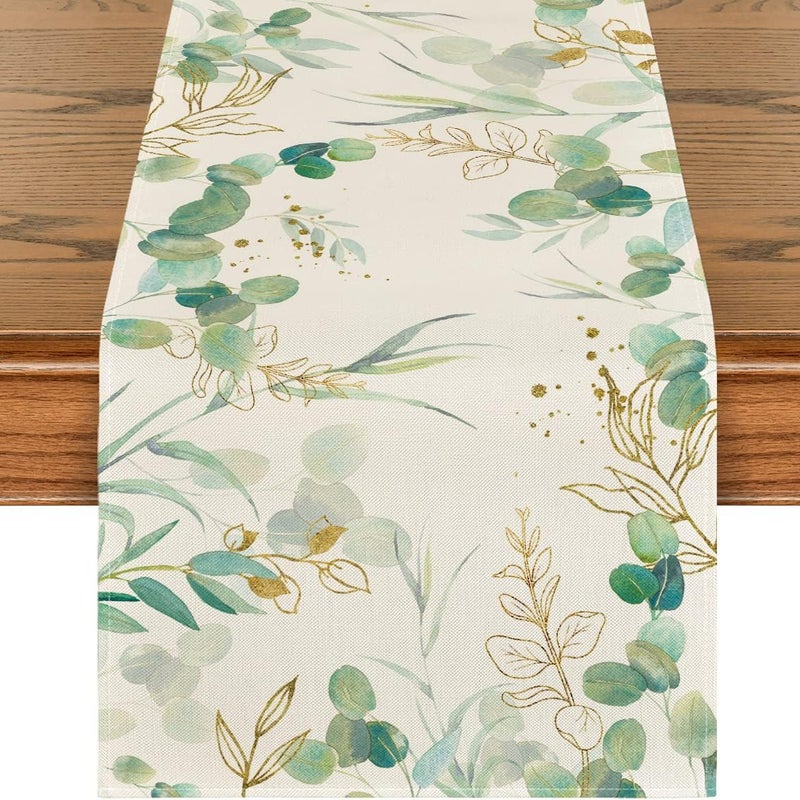 Letni bieżnik z liśćmi eukaliptusa, wiosenna dekoracja stołu w kuchni, dekoracja na świąteczne przyjęcie w domu, 40 x 140 cm