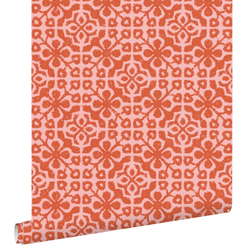 Tapeta wyblakłe kafelki koralowej czerwieni - 50 x 900 cm - ESTAHOME