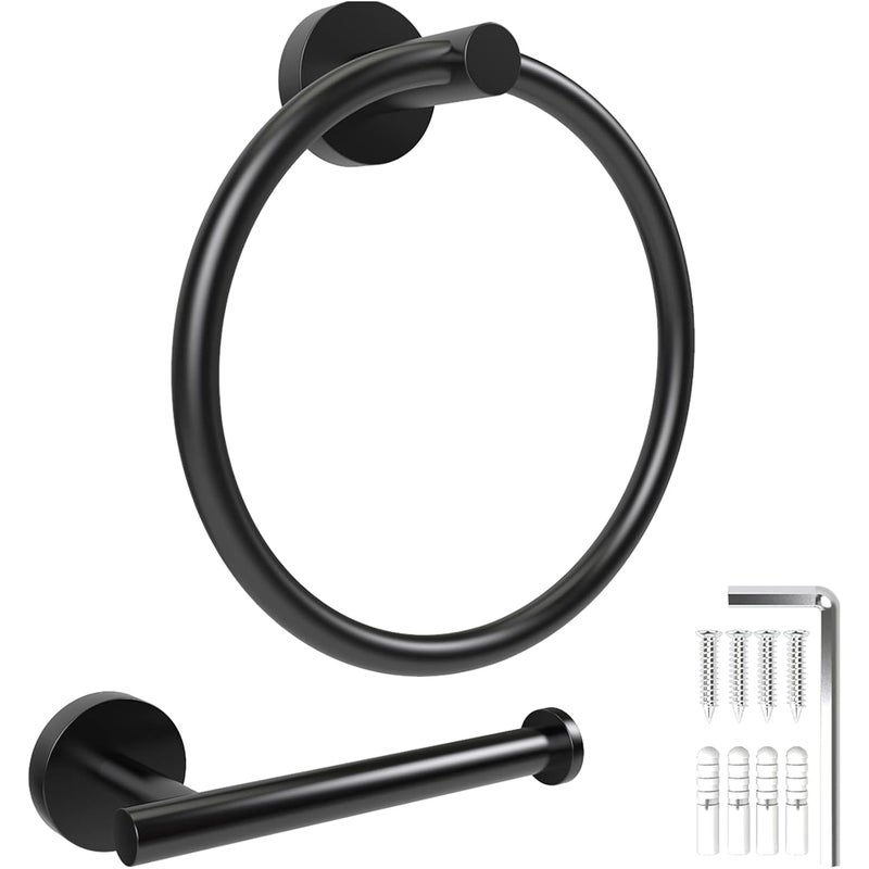 Zestaw akcesoriów łazienkowych, 2 szt. matowego czarnego uchwytu na papier toaletowy i ręcznik, montaż ścienny, SUS304