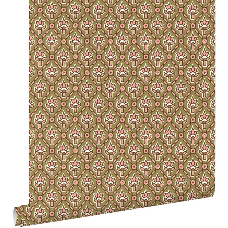 Tapeta zabytkowe kwiaty zielonym - 50 x 900 cm - ESTAHOME