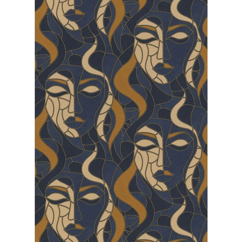 Tapeta twarze niebieskimIbrązowym - 53 cm x 10.05 m - ERISMANN