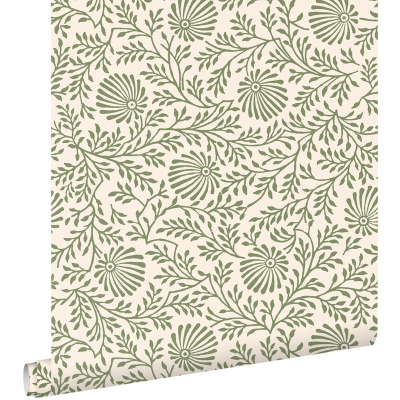 Tapeta zabytkowe kwiaty zielonym - 50 x 900 cm - ESTAHOME