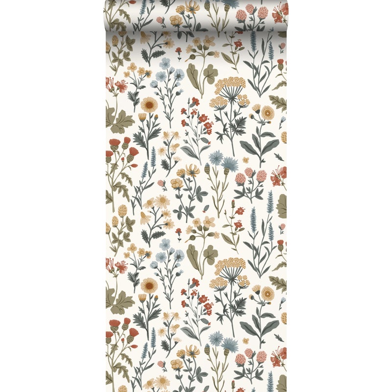 Tapeta kwiaty polne ochry żółtej,zielonym,niebieskimIterakota - 50 x 900 cm - SANDERS & SANDERS