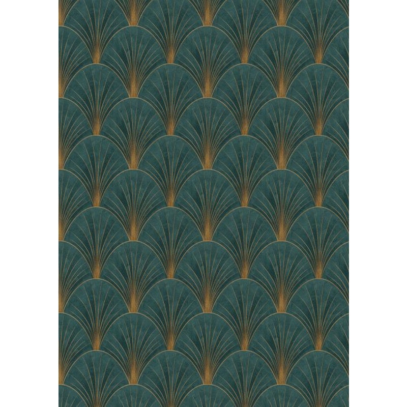 Tapeta motyw art déco benzynowej zieleniIzłotym - 53 cm x 10.05 m - ERISMANN