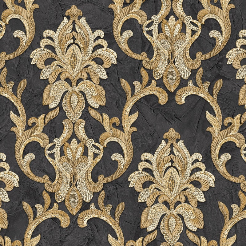 Tapeta druk barokowy czarnymIzłotym - 106 cm x 10 m - ZAMBAITI