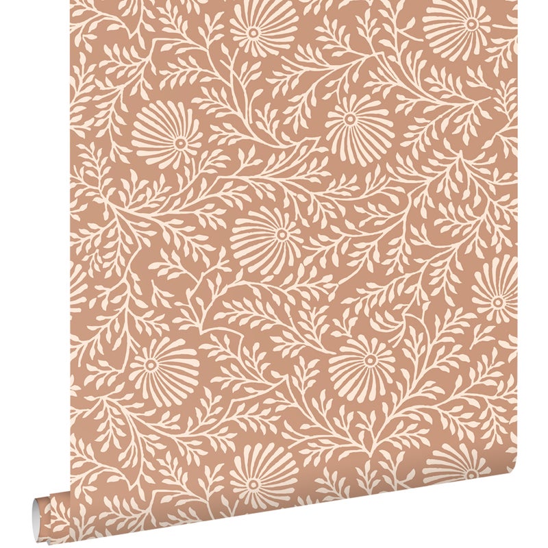 Tapeta zabytkowe kwiaty terakoty różowej - 50 x 900 cm - ESTAHOME