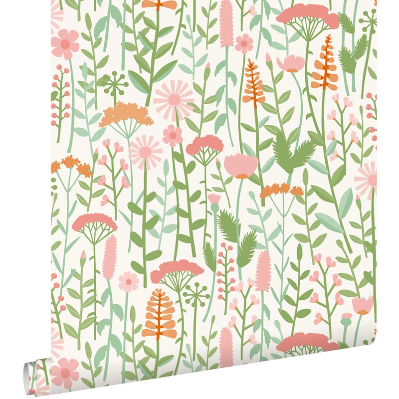 Tapeta kwiaty polne zielonymIróżowym - 50 x 900 cm - ESTAHOME