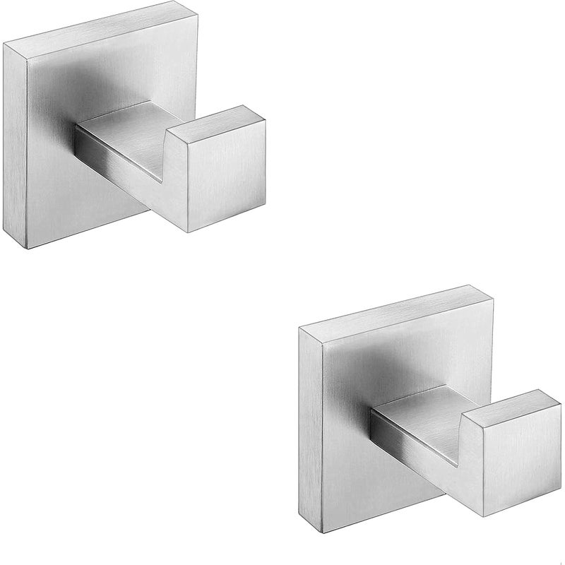 Wieszak na ręczniki łazienkowe, kwadratowy wieszak na szlafrok ze stali nierdzewnej, srebrny, zestaw 2 szt.