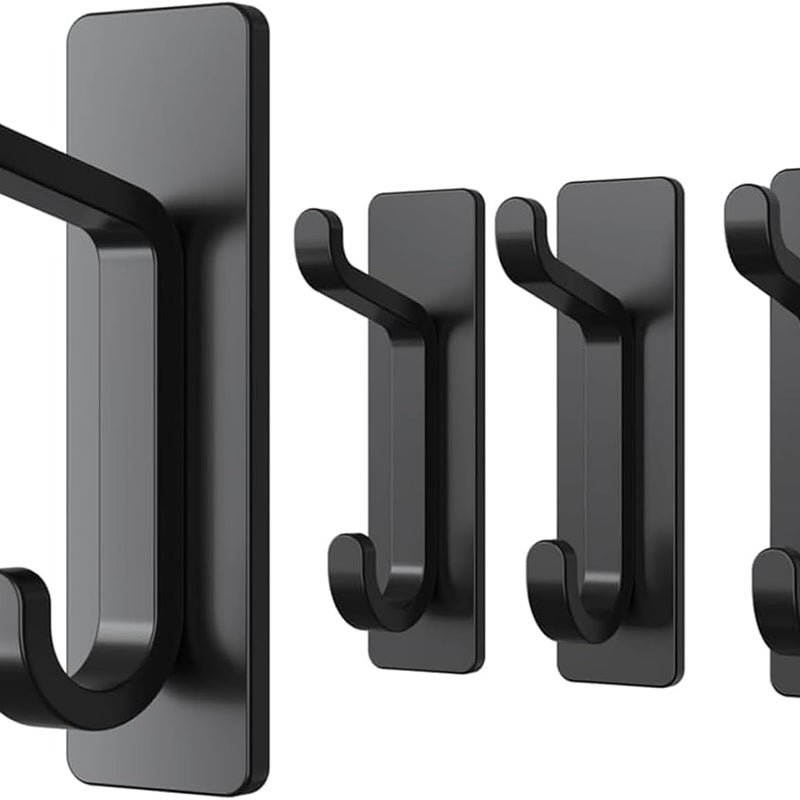 Samoprzylepne haczyki ścienne, wieszak na ręczniki łazienkowe, wieszak na ubrania, montowany na ścianie, czarny, 4 sztuki