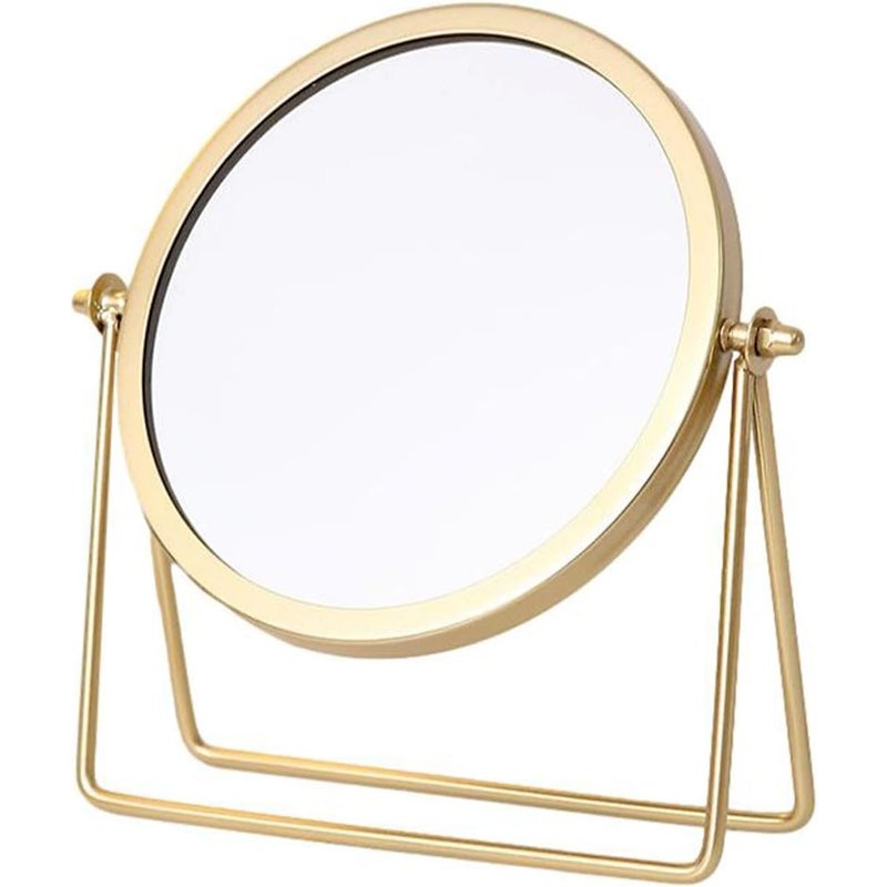 Lustro, Lustro do makijażu, Lustro stojące, Lustro stołowe, Okrągłe, Obrotowe 360°, Wzór ramki (Złote)