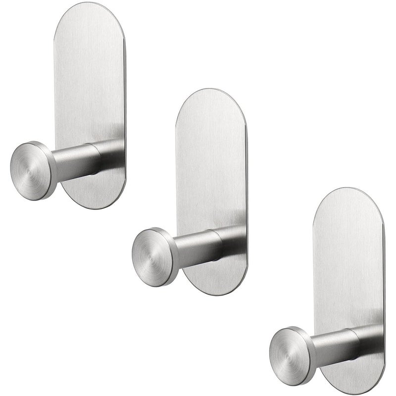 Mocne samoprzylepne haczyki na ręczniki, wodoodporne haczyki prysznicowe ze stali nierdzewnej (srebrne, opakowanie 3 szt.)