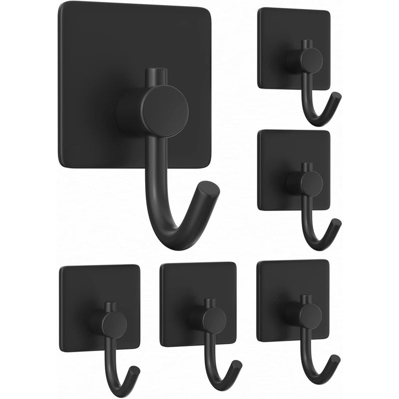 Wieszak na ręczniki łazienkowe, stal nierdzewna, samoprzylepny, 6 sztuk, czarny