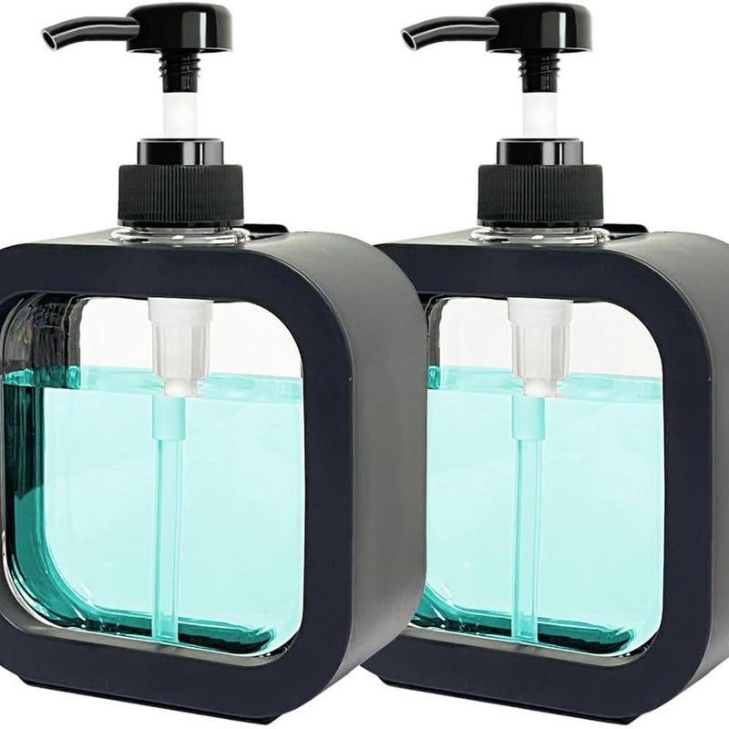 Dozownik mydła do łazienki, dozownik mydła z pompką (2 sztuki, 300 ml, czarny)