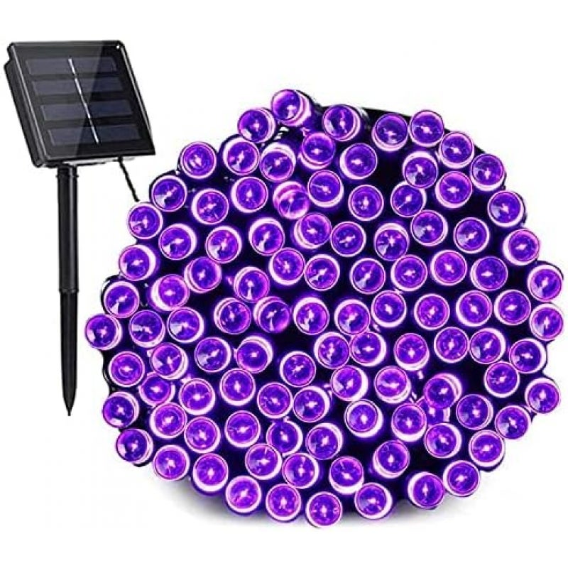 22-metrowy łańcuch lampek choinkowych solarnych 200 diod LED 8 trybów wodoodporny do ogrodu, ślubu, urodzin, fioletowy