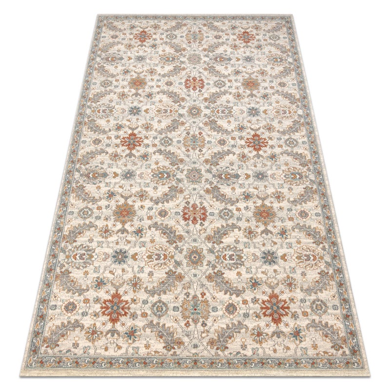 Dywan SOHO 477.07.LA100 wełniany OSTA - Kwiaty, ramka naturalny beż / niebieski 67x130 cm