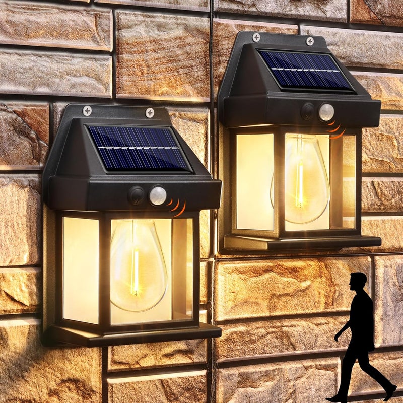 Lampa solarna zewnętrzna, lampa ścienna LED, oświetlenie ogrodowe zewnętrzne, z czujnikiem ruchu, wodoodporna, zestaw 2 szt.