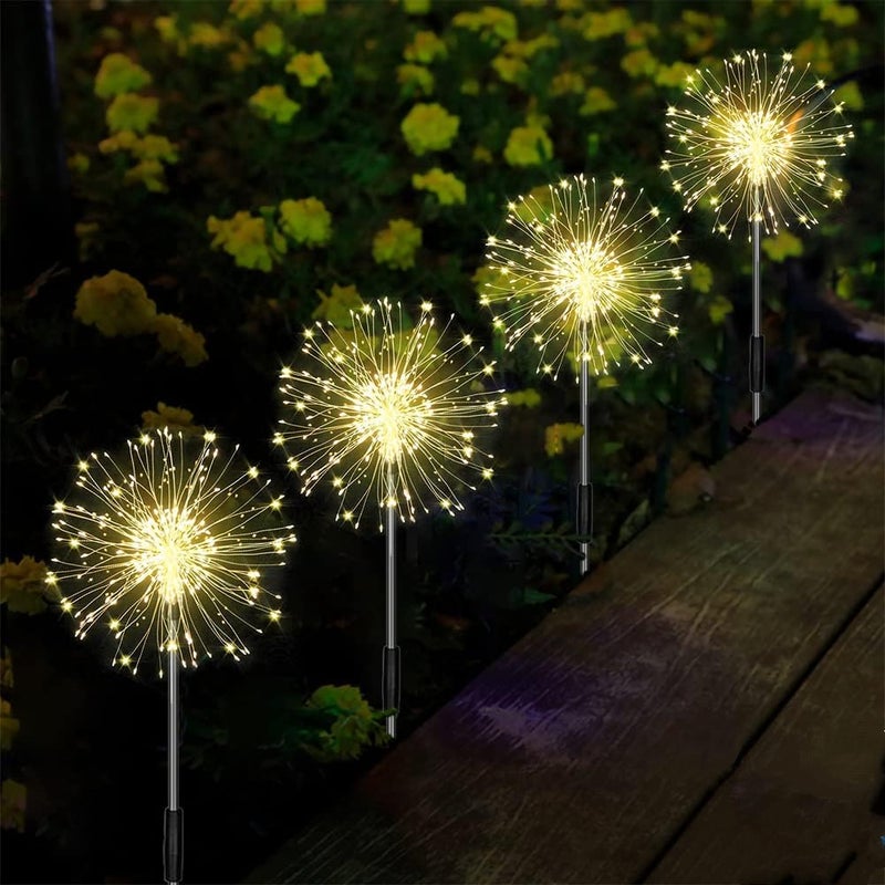 Lampy solarne, oświetlenie ogrodowe, 4 sztuki, 120 diod LED, wodoodporne, solarne fajerwerki – ciepłe białe światło