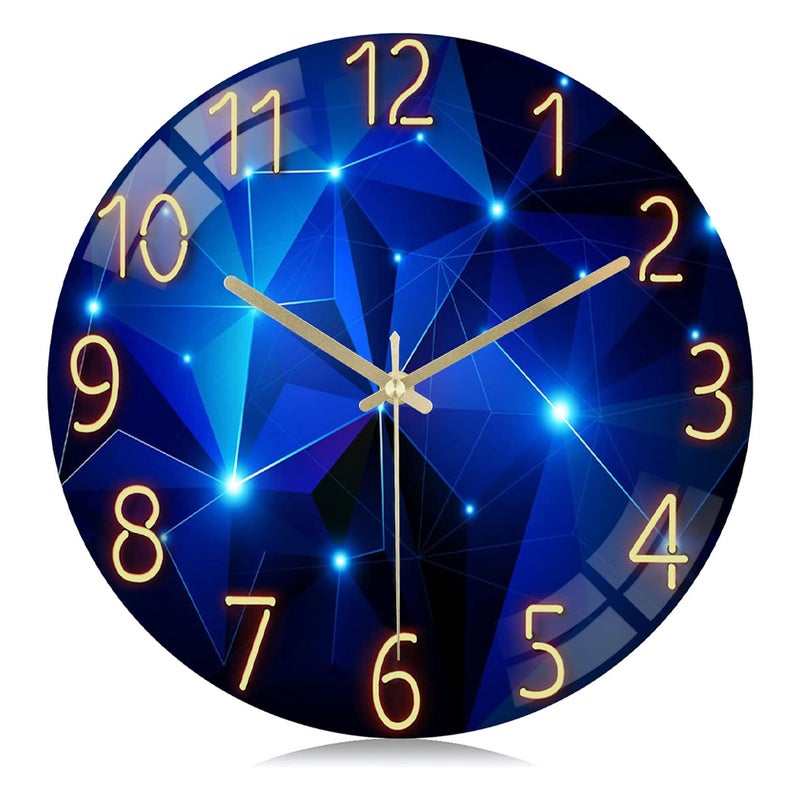 Zegar ścienny ze szkła Starry Sky o średnicy 30 cm, cichy, nowoczesny, niebieski, o kreatywnym wzornictwie, nie tykający, do salonu, sypialni i biura