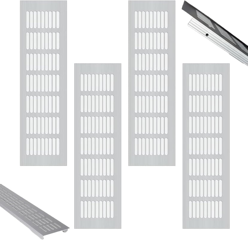 4 szt. prostokątnych kratek wentylacyjnych, kratki wentylacyjne zewnętrzne, do kuchni i salonu, srebrne