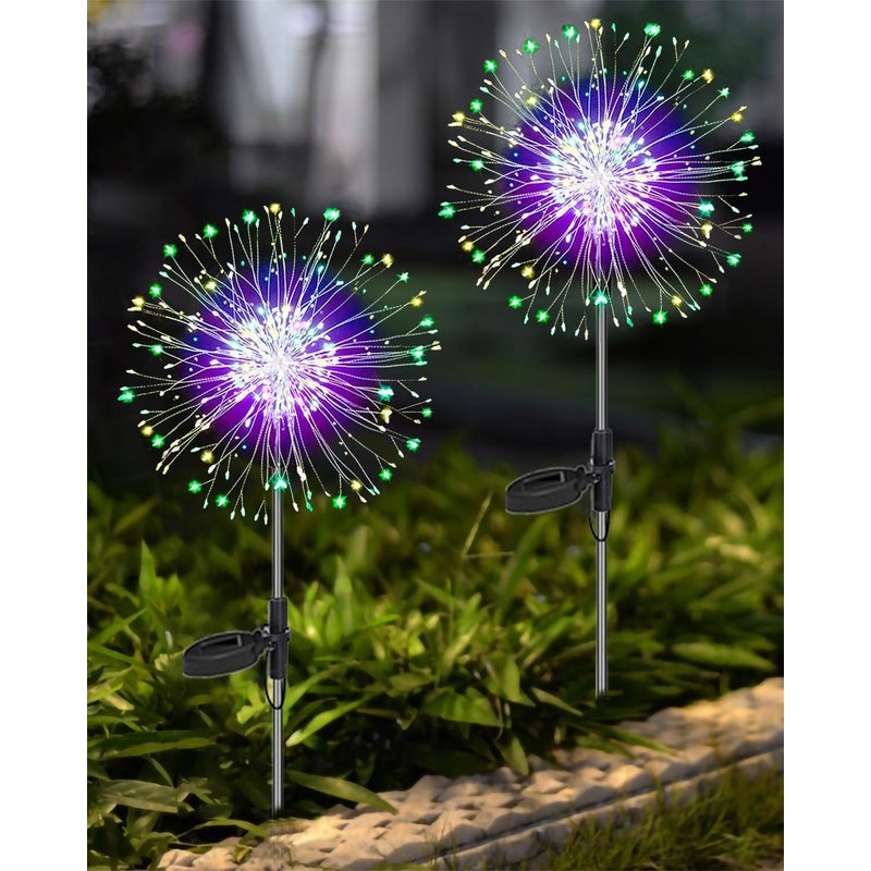 Lampy solarne, oświetlenie ogrodowe, 2 sztuki, 120 diod LED, wodoodporne, solarne fajerwerki – kolorowe światło