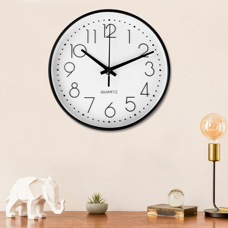 Nowoczesny zegar ścienny 30 cm, cichy i nietykający, okrągły i dekoracyjny, łatwy do odczytania, minimalistyczny, czarny design, do sypialni.