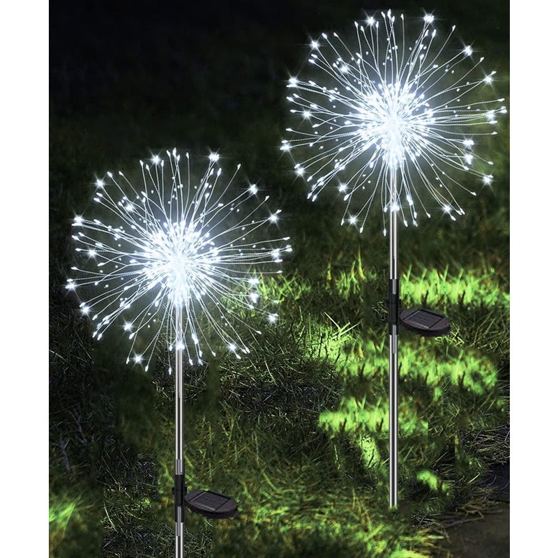 Lampy solarne, oświetlenie ogrodowe, 2 sztuki, 120 diod LED, wodoodporne, solarne fajerwerki – chłodne białe światło