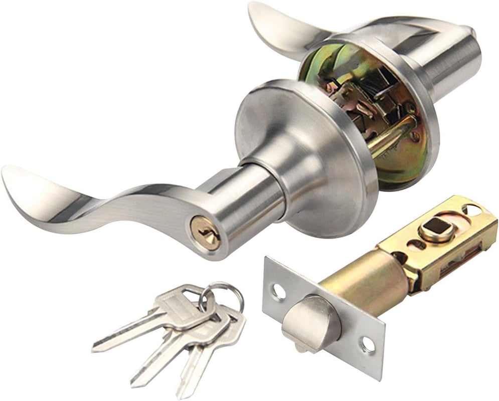 Klamka do drzwi z kluczem, zamek do klamki, zamek do drzwi wewnętrznych i zewnętrznych w stylu falistym (srebrny)