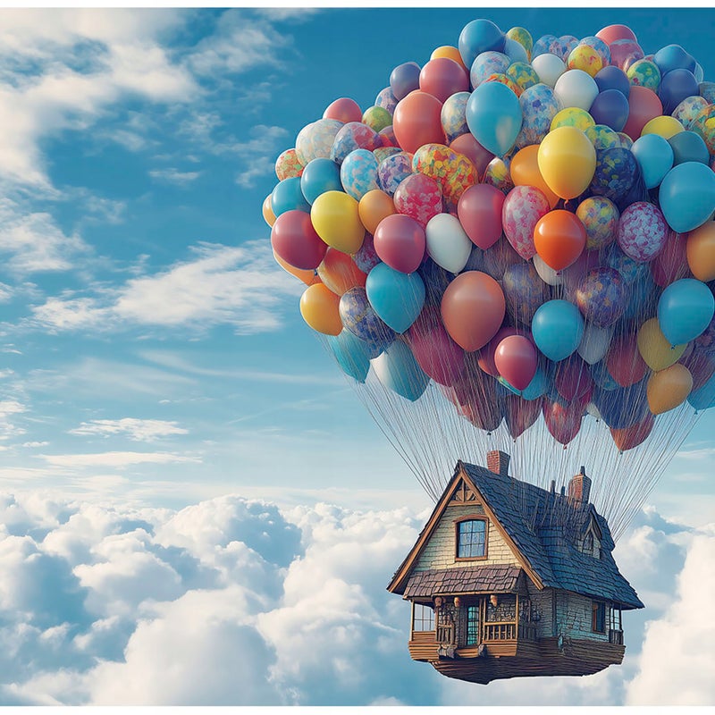 Fototapeta Dla Dzieci Latający Dom Chmury Balony 300x210 cm Tapeta Do Pokoju Dziecęcego Na Flizelinie