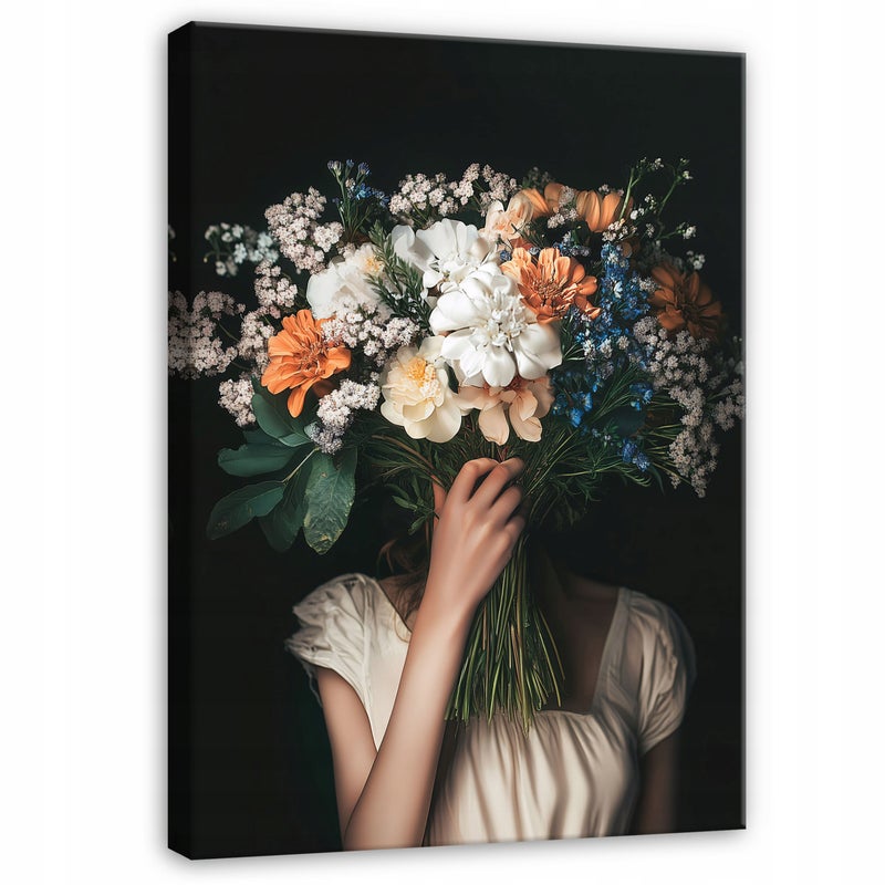 Obraz na płótnie ścianę Kobieta Kwiaty Vintage 40x60 cm Dekoracja Ścienna do Sypialni Salonu