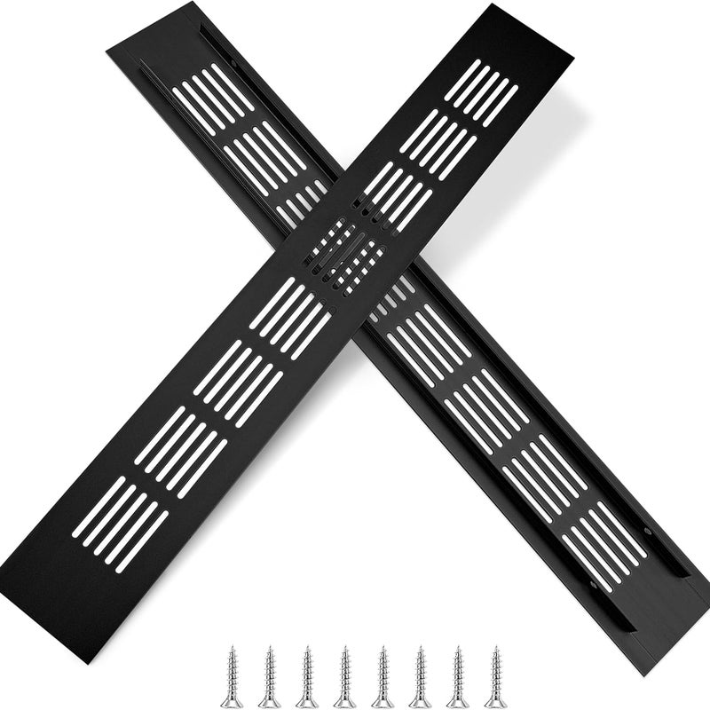 Kratka wentylacyjna, Kratka wentylacyjna aluminiowa do wentylacji szaf i pomieszczeń, 35x5cm, czarna, 2 sztuki