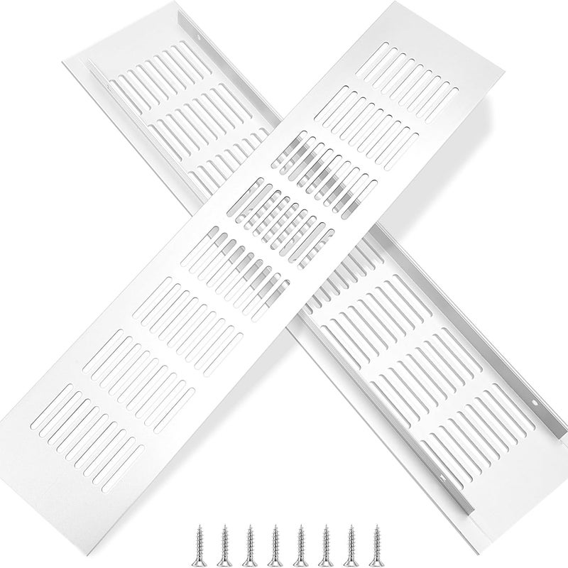 Kratka wentylacyjna aluminiowa z wkrętami, do wentylacji szaf i pomieszczeń, 35 x 8 cm, srebrna, 2 sztuki