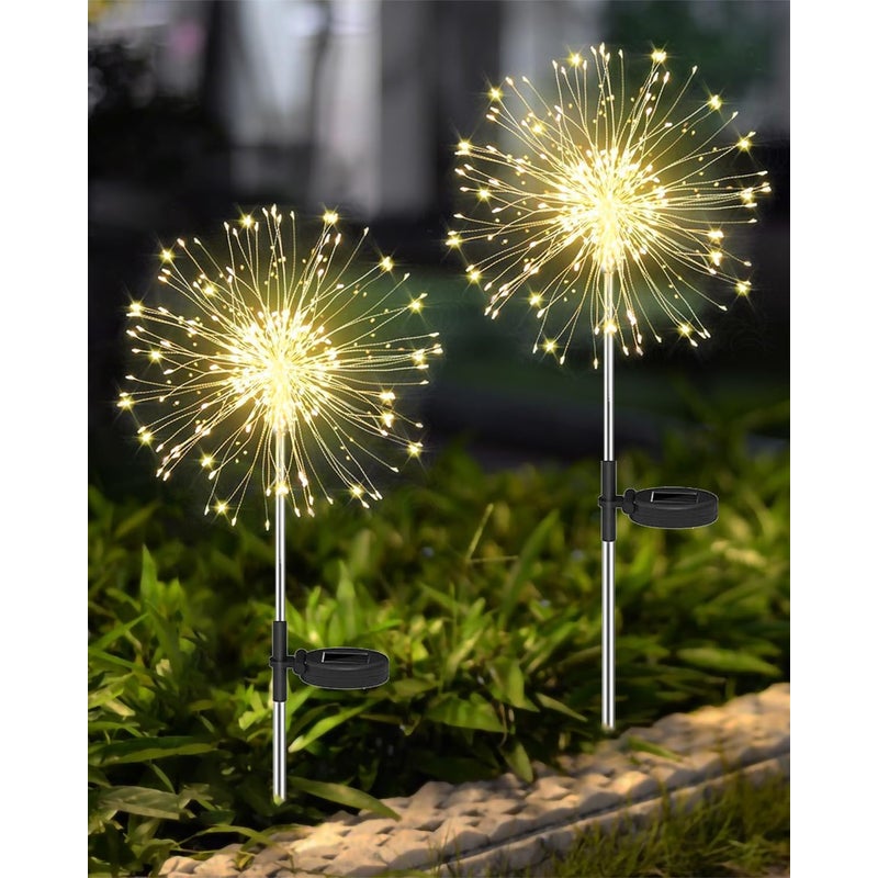 Lampy solarne, oświetlenie ogrodowe, 2 sztuki, 120 diod LED, wodoodporne, solarne lampy fajerwerkowe – ciepłe białe światło