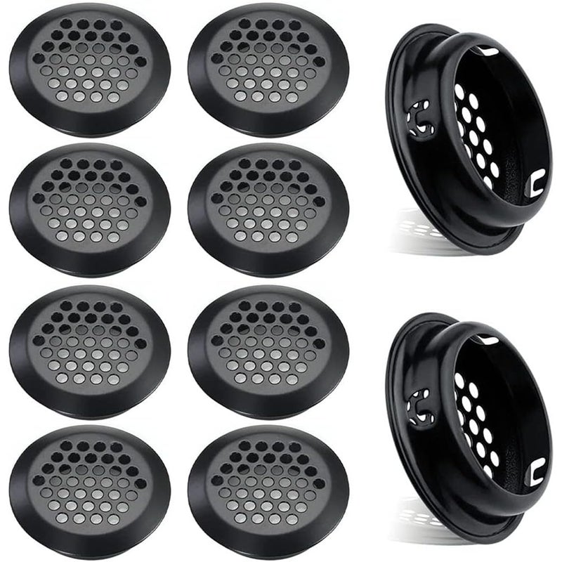 Zestaw 10 okrągłych kratek wentylacyjnych ze stali nierdzewnej do mebli kuchennych, otwór wentylacyjny ze stali nierdzewnej (53 mm, kolor czarny)