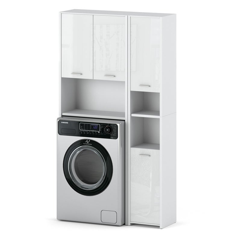 Zestaw łazienkowy hugo słupek szafka stojąca nad pralkę biały połysk