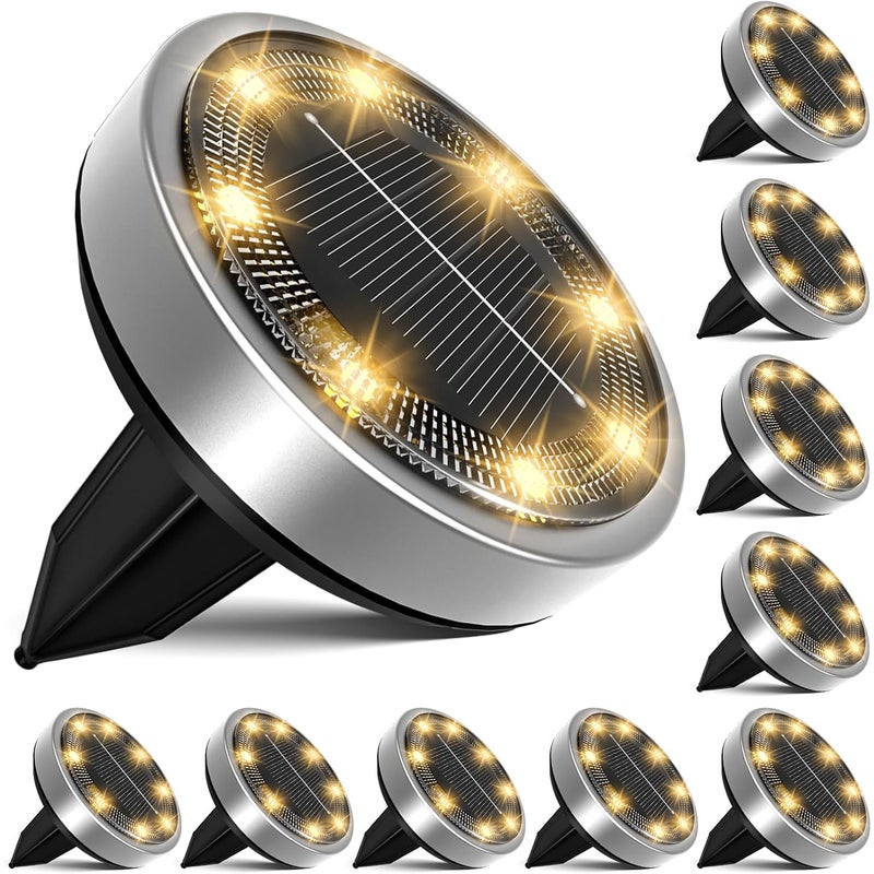 Lampa solarna, lampa gruntowa LED, oświetlenie ogrodowe, 8 diod LED, wodoodporna, [ciepłe białe światło], opakowanie 10 szt.
