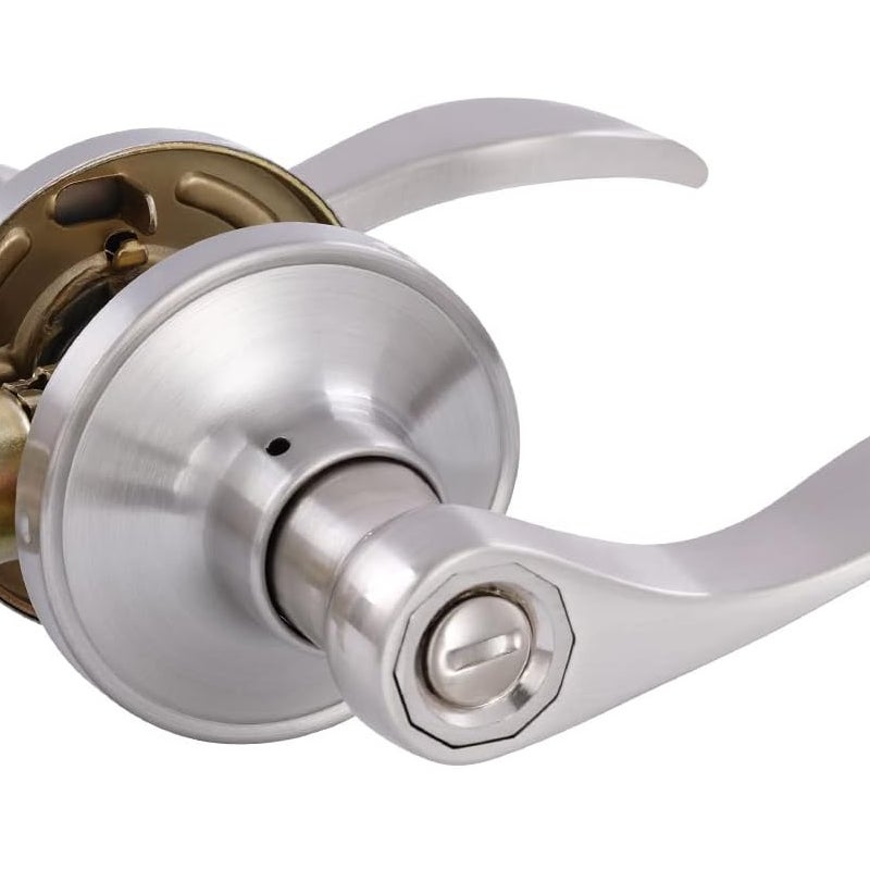 Zamek do drzwi sypialni/łazienki, klamka falista, pasuje do drzwi otwieranych na lewą i prawą stronę (srebrny)