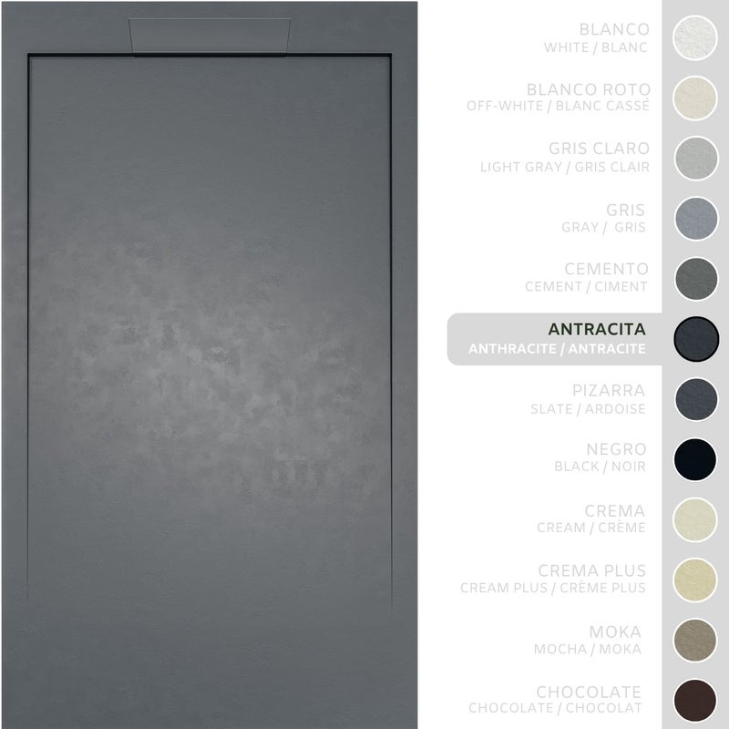 SOULHOME Brodzik prysznicowy– Żywica– Gel Coat– Gładka/Kamienna tekstura – Antypoślizgowy – antracytowy– 110x80- Niski 3cm– Elegancki SAME