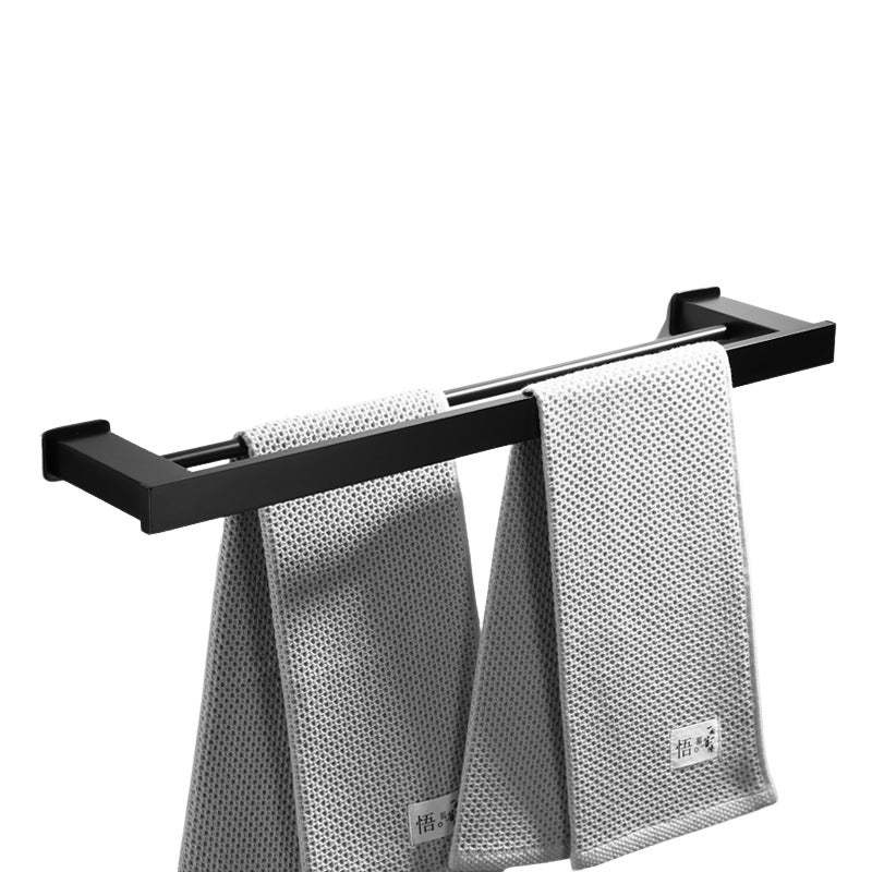 Wieszak na ręczniki Space Aluminum Square, montowany na ścianie, podwójny, czarny, 50 cm (do podwójnego zastosowania bez dziurkowania i dziurkowania)