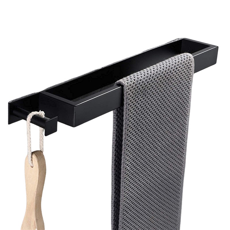 Wieszak na ręczniki bez wiertła – stal nierdzewna 304 – z haczykami, czarny, 40 cm