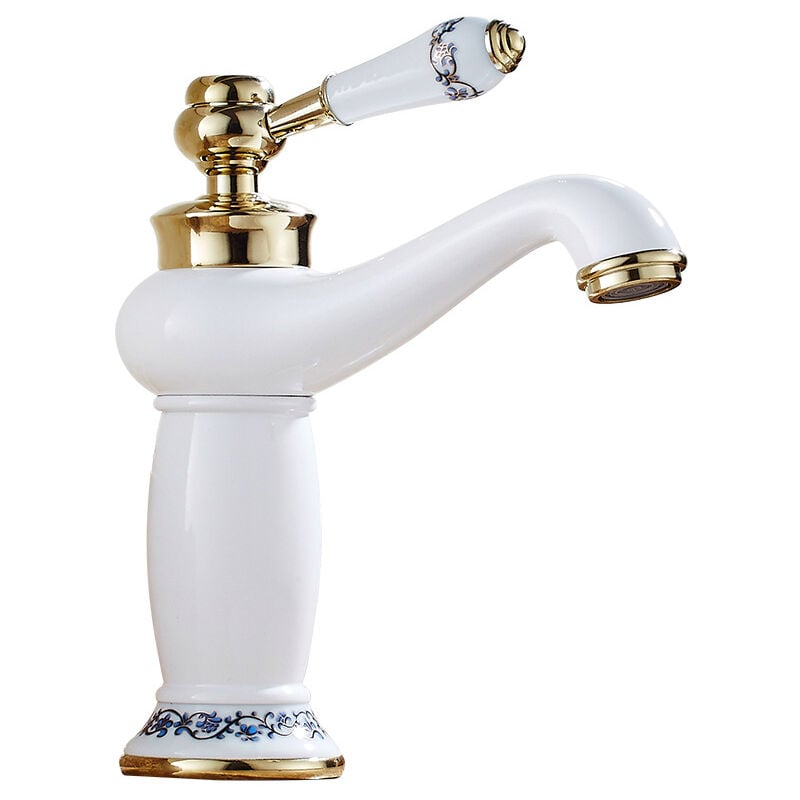 Mosiężna ceramiczna bateria łazienkowa, niebiesko-biała bateria porcelanowa, bateria ciepła/zimna (biała)