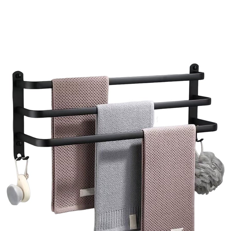 Wieszak ścienny na ręczniki z 2 haczykami do łazienki i kuchni hotelowej, czarny, trzywarstwowy, 30 cm